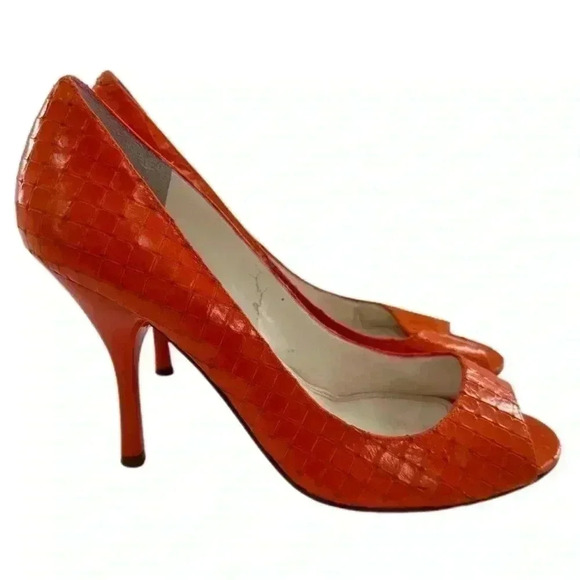 Enzo Angiolini heels sz 8 orange leather snakeskin embossed vintage y2k bright - Picture 13 of 13